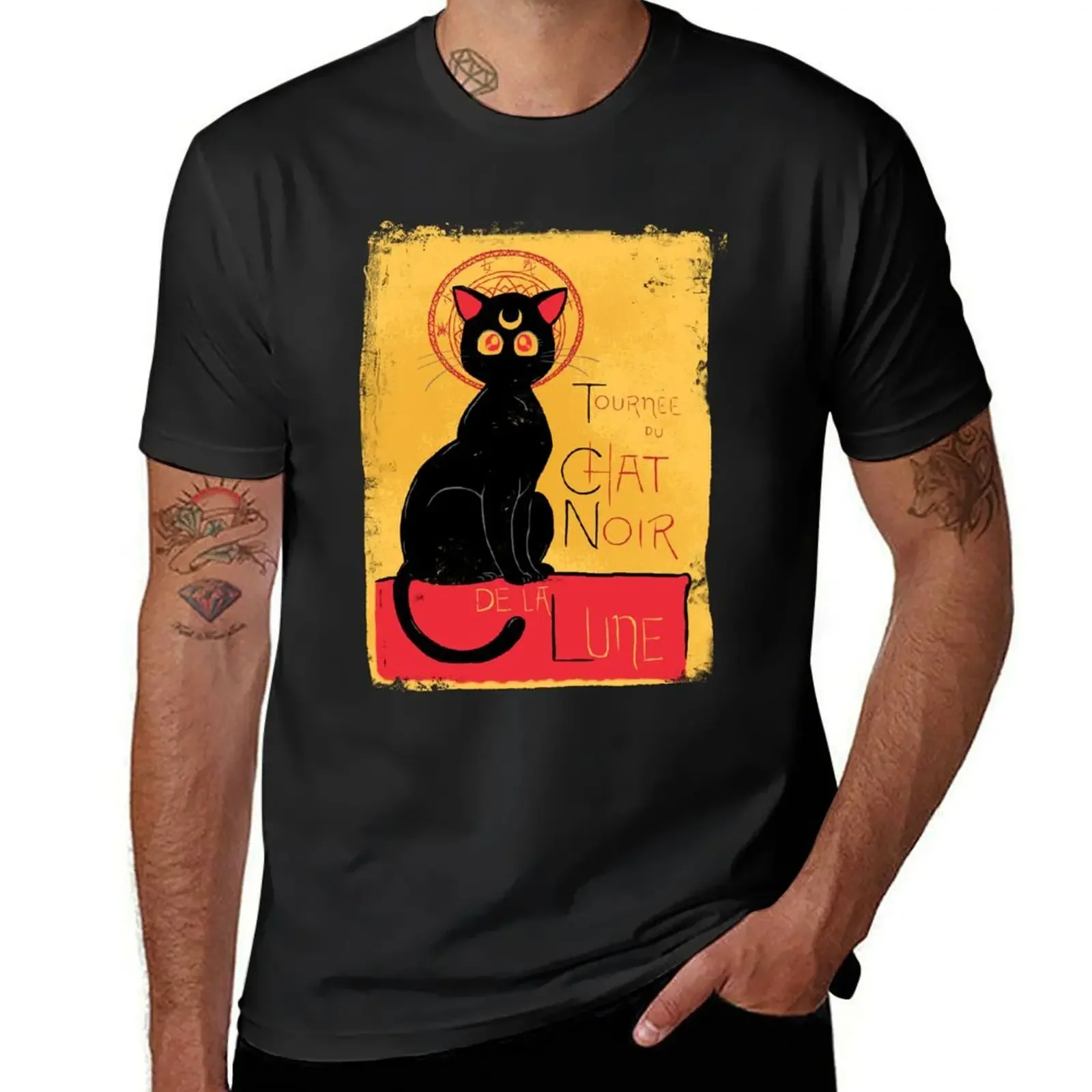 Camiseta de manga corta para hombre, camisa de gran tamaño con estampado de anime, vintage, Chat Noir de la Lune - v.2.0