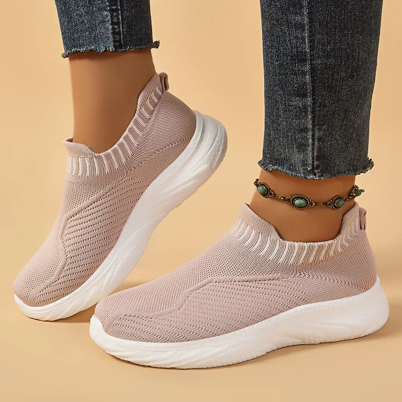 

Fashion Women Casual Shoes Slip On Women Sock Shoes Solid Color Sneakers For Women Outdoor Ladies Flat Shoes Female Footwear