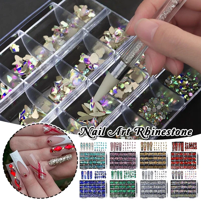 

Набор 3D-страз и камней для дизайна ногтей, разнообразные формы, плоское дно, для декора ногтей, аксессуары для DIY-маникюра