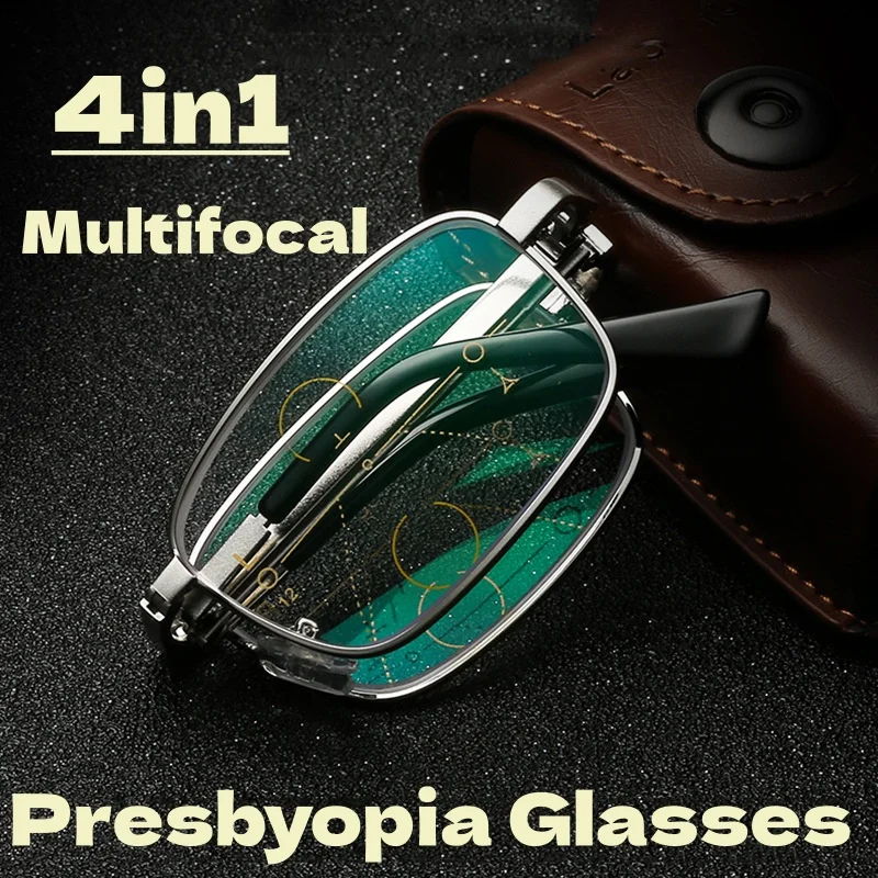 Progressive Multi Focal Distance Dual-use Intelligent Reading Glasses Foldable Box Metal Frame Anti Blue Light Reading Glasses