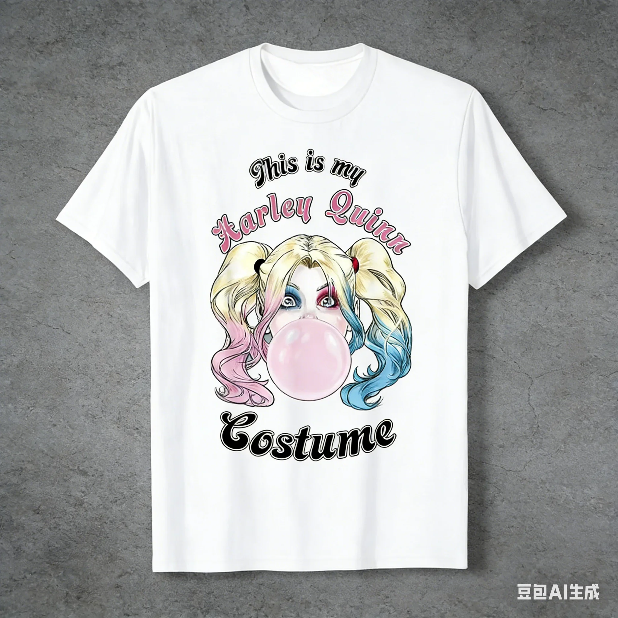 Adult and Children's Harley Quinn Sweet, Cool, Rebellious Cotton T-Shirt! Classic Bubble Gum Look, Everyday Wear