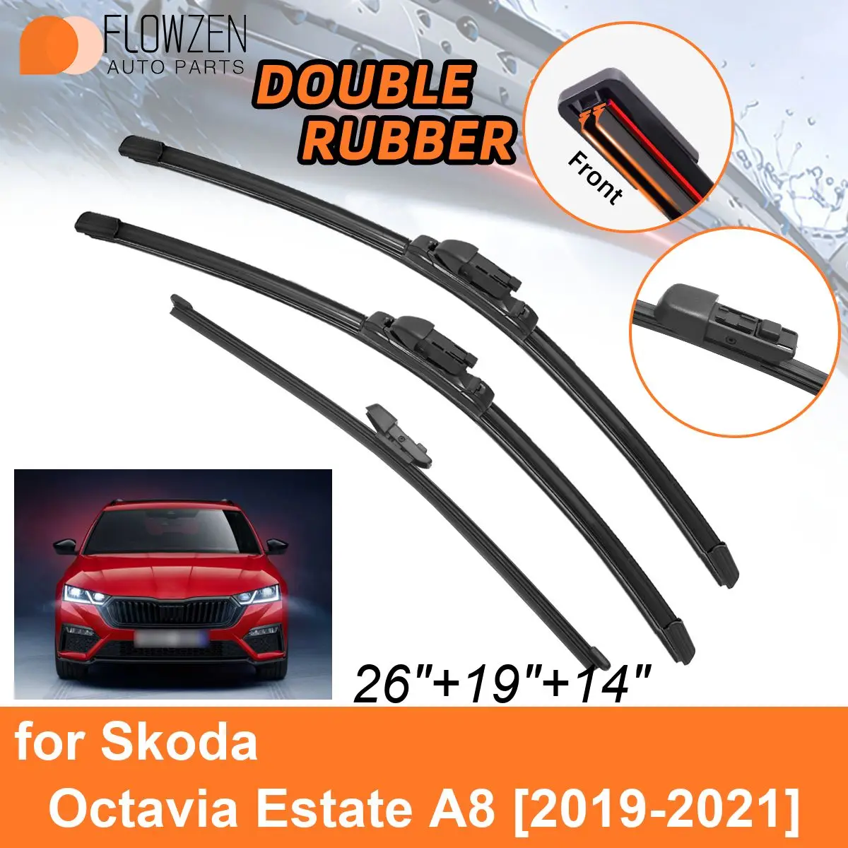

Двойные резиновые автомобильные дворники для Skoda Octavia Estate A8 2019-2021, передние и задние щетки, аксессуары для лобового стекла 2019 2020 2021