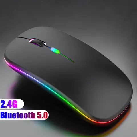 Bilashmart Bluetoooth 5.0 Wireless Mouse With USB Rechargeable RGB Light For Laptop Computer PC Macbook Gaming Mouse 2.4GHz 1600DPI