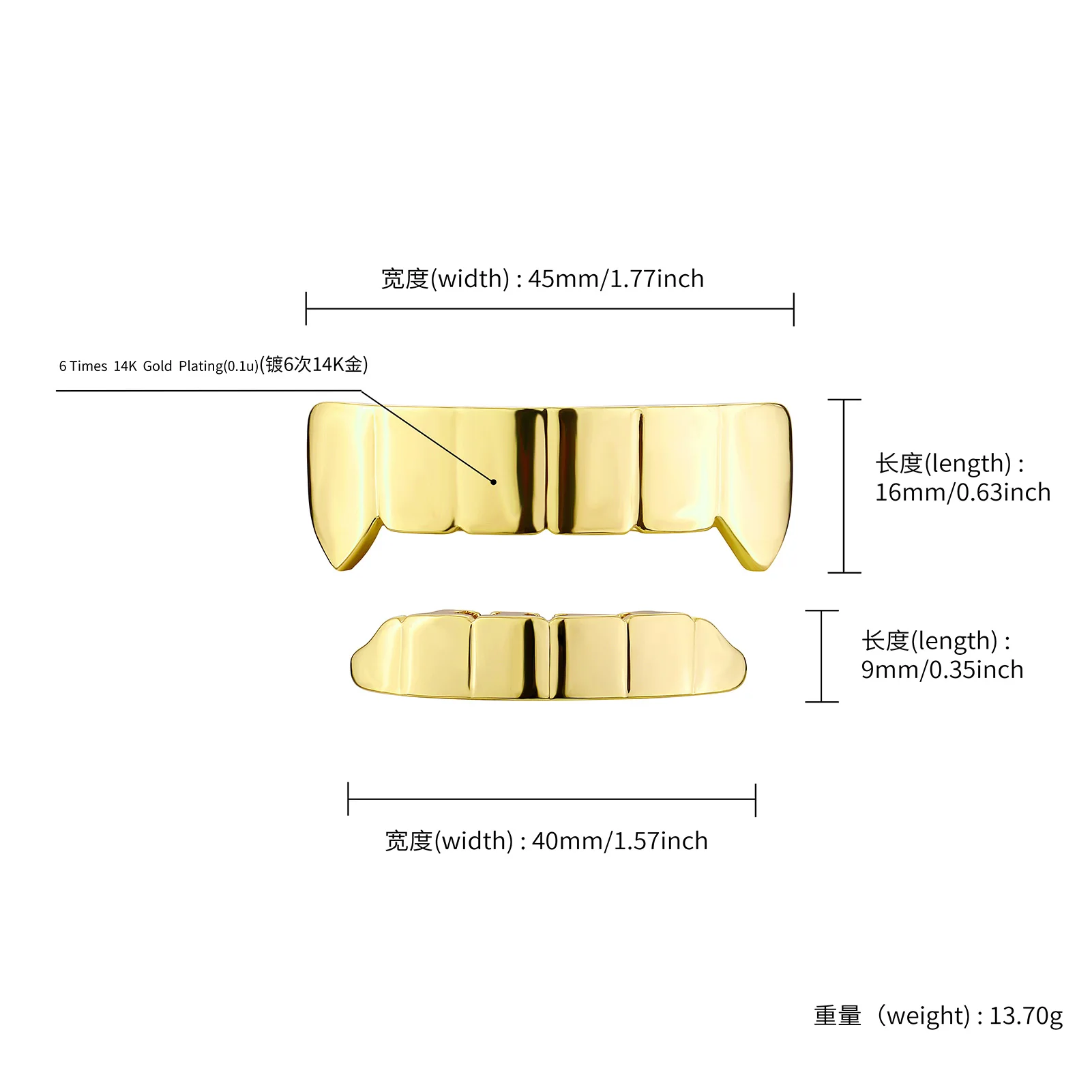 TOPGRILLZ Hip Hop Fangs Teeth Grillz Caps Gold Plated 6/6 Top&Bottom Charm Grills For Men Women Jewelry Cosplay Xmas Gift