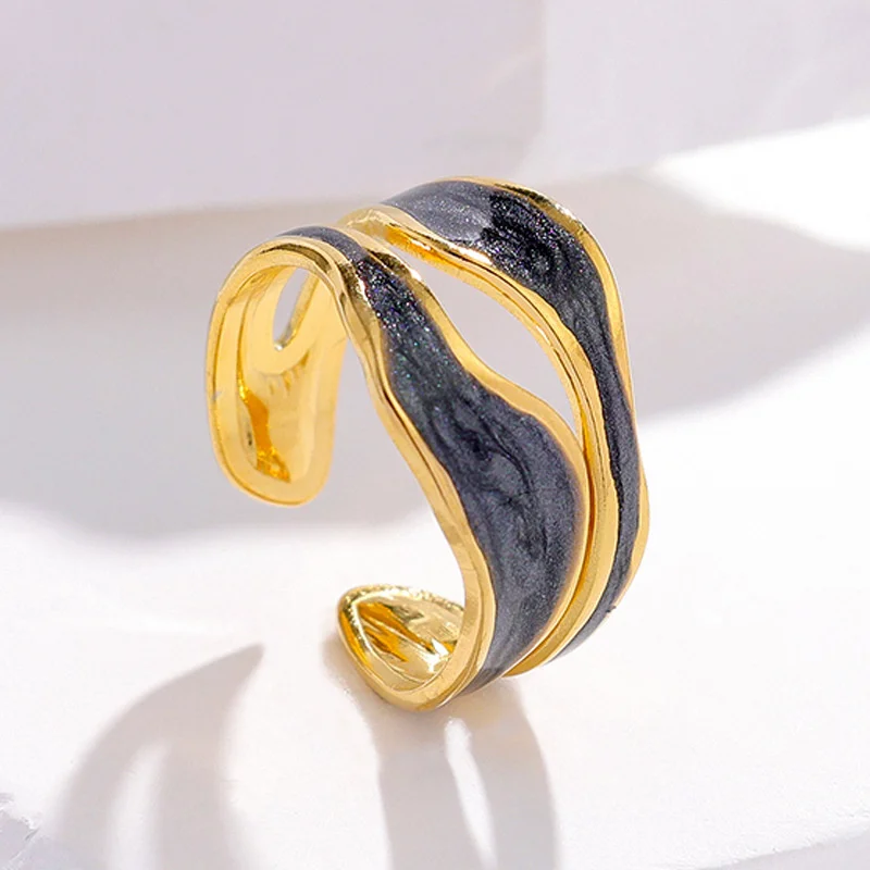 XIALUOKE Metal Opening Dripping Oil Ring European American Style Fashion Ring Ladies Girls Travel Wedding Accessories