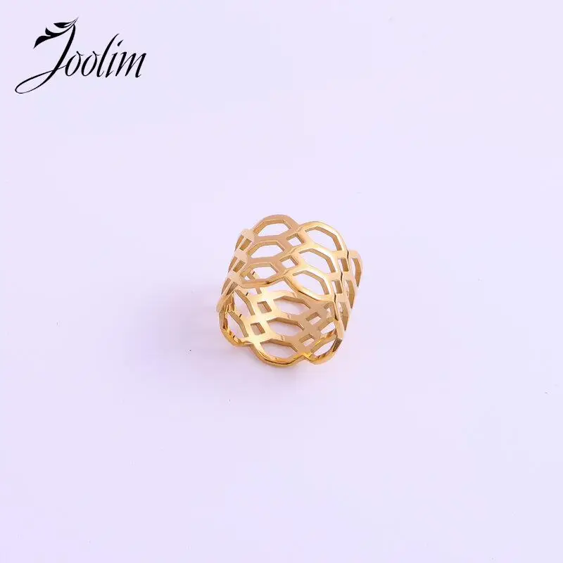 Joolim 쥬얼리 여성용 하이엔드 PVD 변색 없음, 영구 레트로, 다색 와이드 할로우, 다층 스테인레스 스틸 핑거 링