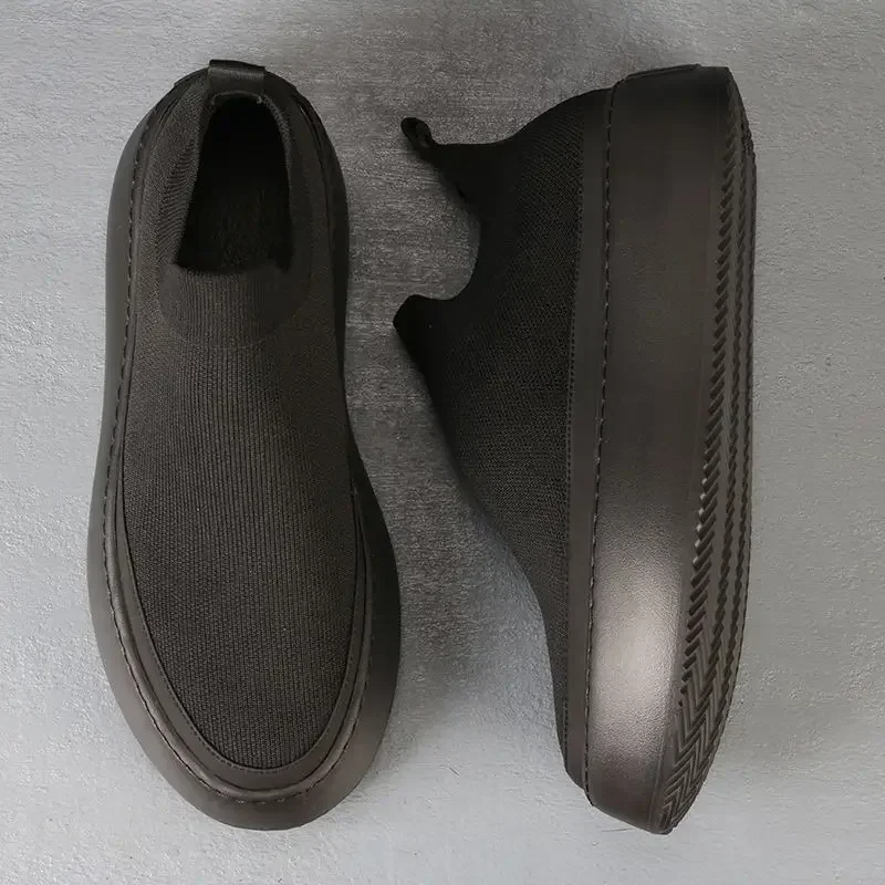 Fly Woven Men Sneakers Slip on Sports Shoes for Man Thick-soled Mesh Sneakers Breathable Trendy Loafers Men\'s Vulcanized Shoes