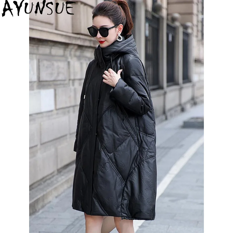 AYUNSUE véritable peau de mouton en cuir véritable veste femme longue Style vers le bas manteau femmes vêtements d'hiver nouveau dans les vêtements d'extérieur Casaco Feminino
