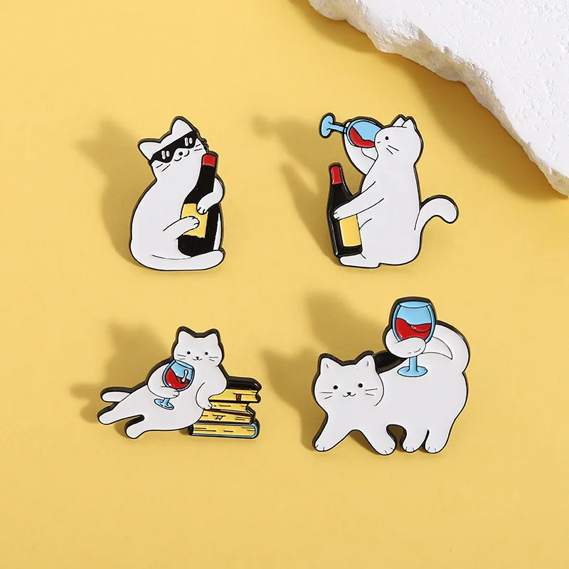 Cute Animals Set Enamel Pins Cartoon Mummy Ghost Duck Red Wine White Cat Garlic Capybara Dolphin Lapel Badges Backpack Jewelry