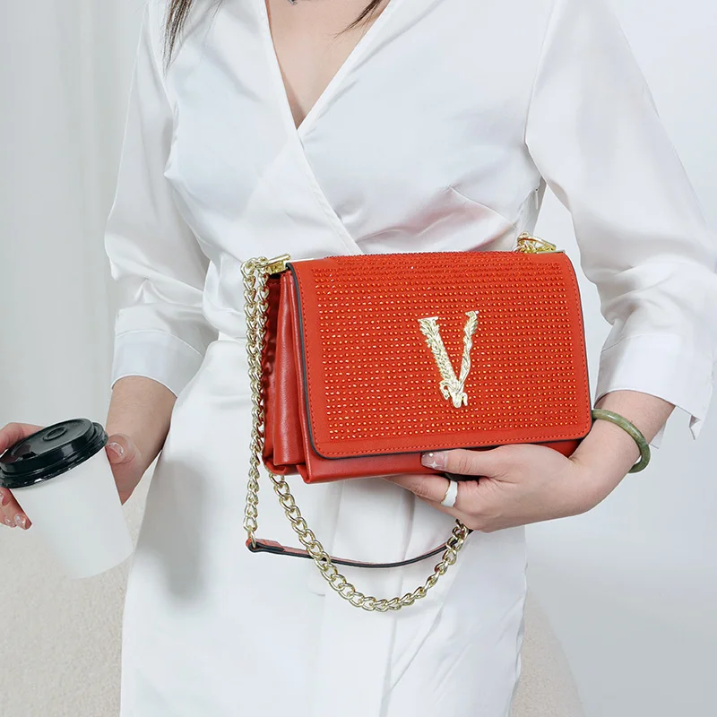 VM FASHION KISS Diamonds Flap Chain Crossbody Bags For Women Luxury Women\'s Bag Letter Decorate Superfine Fiber Cute Handbag