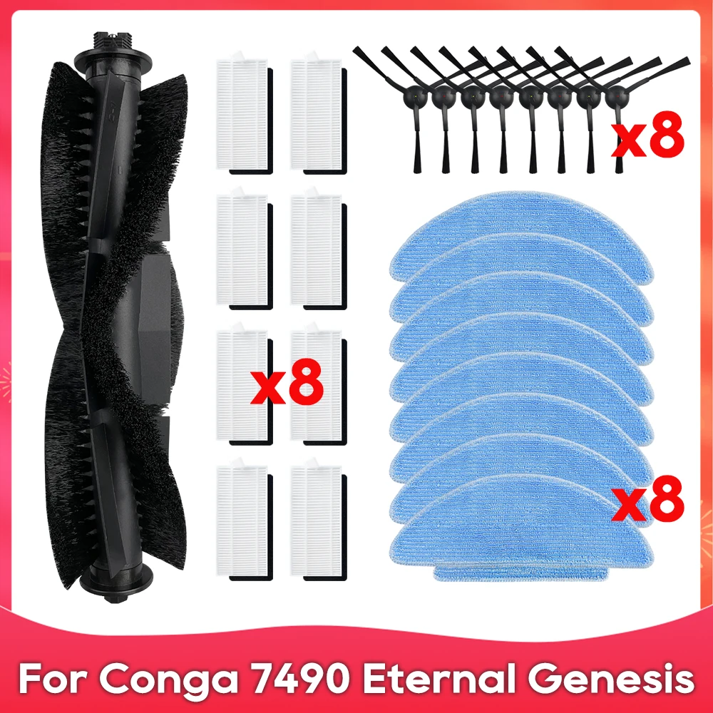 Adequado para peças de reposição do robô aspirador de pó Conga 7490 Eternal Genesis X-Treme / 7290 Eternal Home Genesis X-Treme - rolo, escova lateral, filtro e mopa.