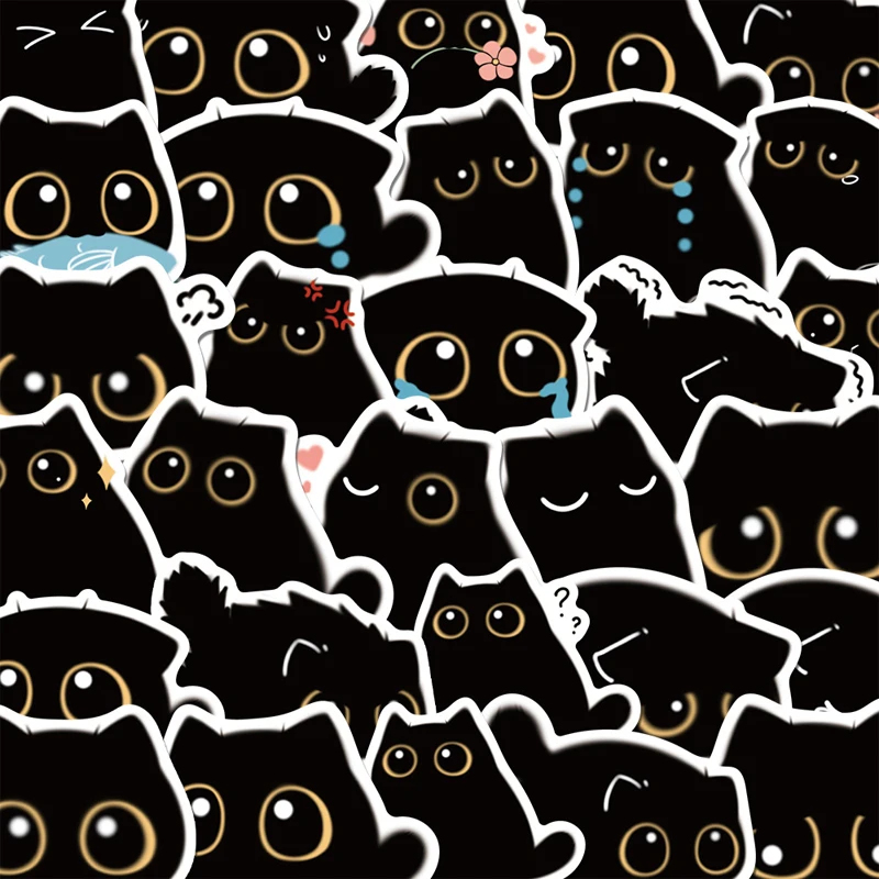 

80 шт. черные милые наклейки с котом Kawaii черно-белые наклейки для бутылок с водой водостойкие эстетические виниловые наклейки наклейки