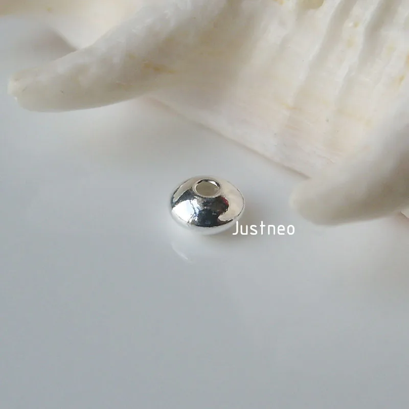 Solid 925 Sterling Silver Loose Beads Saucer Disc Shaped Spacer Beading Findings for Jewelry Making 4-8mm ,1pc