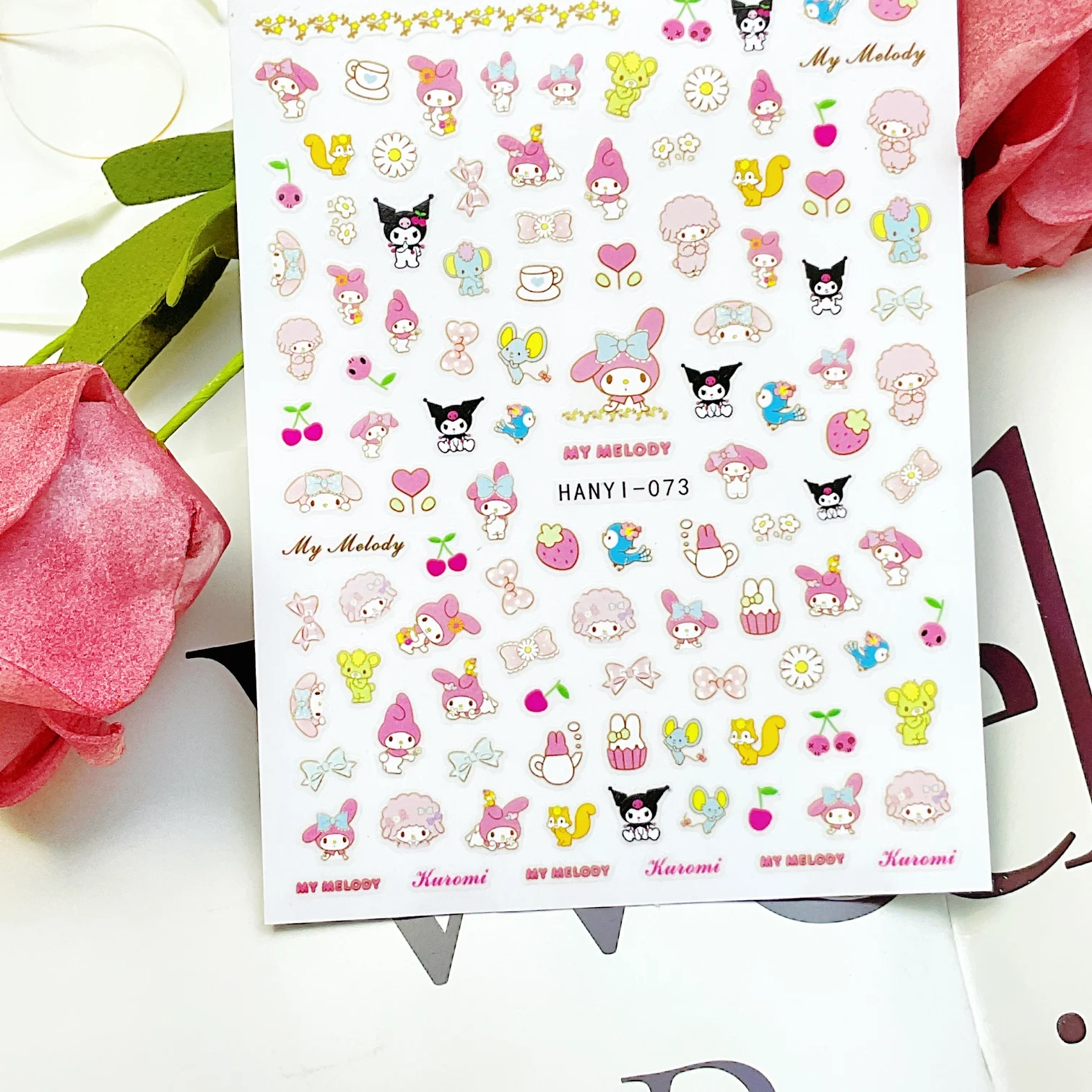 1 sheet Nail Decals Melody kuromi Cartoon cute nail decals pink girly heart nail DIY fashion decorations