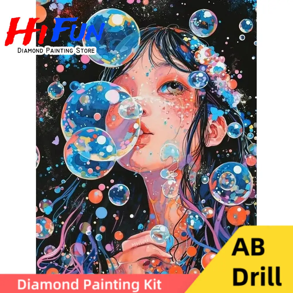 

5D DIY AB Diamond Painting Embroidery Kawaii Anime Girl Blowing Bubbles Cross Stitch Kits Mosaic Handicraft Home Decor Gift