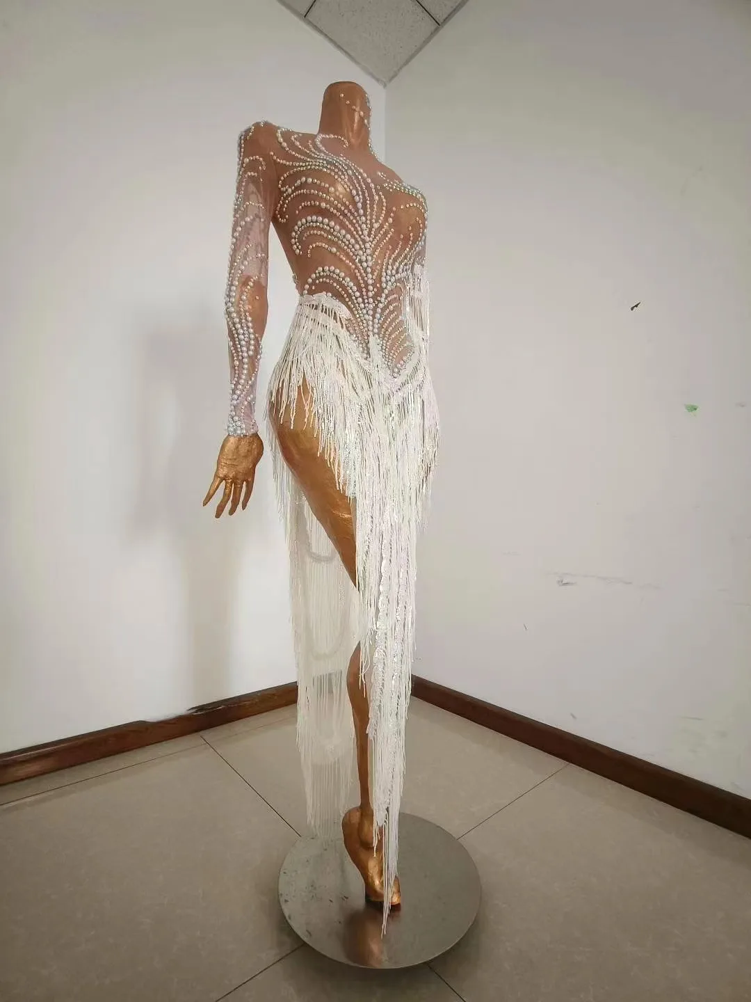 Robe à franges en diamant argenté à cheveux flottants, cocktail sexy européen et américain, robe de soirée, réunion annuelle, perspective