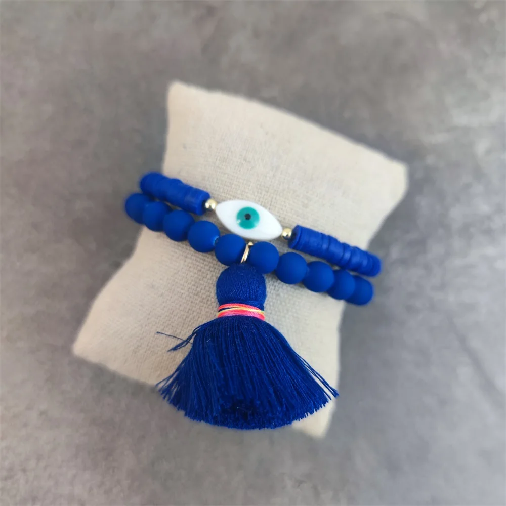 Bohemian Eye Tassel Bracelets for Woman Girls Multicolor Beads Lucky Shell Eye Charm Bracelet Handmade Jewelry Gift