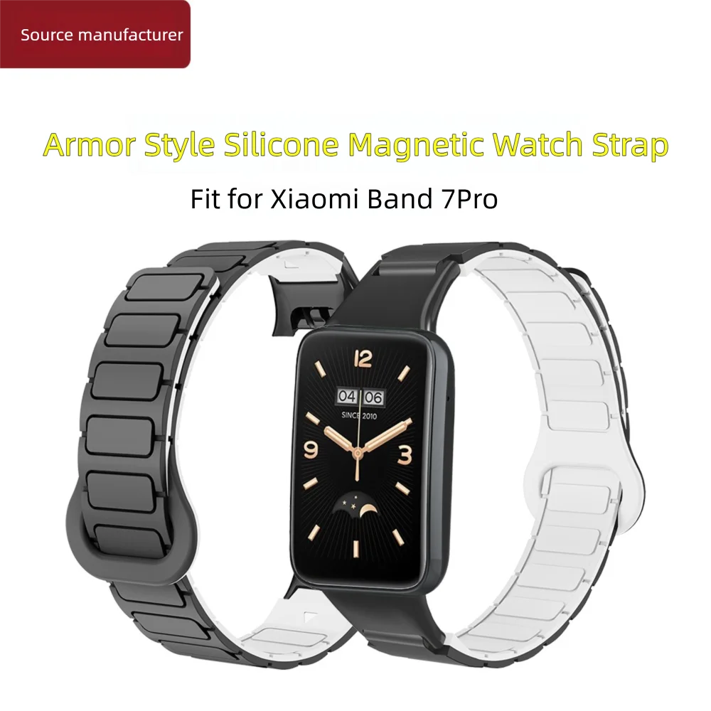 Xiaomi Band 7 Pro Armor 스타일 퀵 릴리스 Sweatproof 실리콘 Smartwatch Band Man Woman 용 교체 마그네틱 시계 스트랩