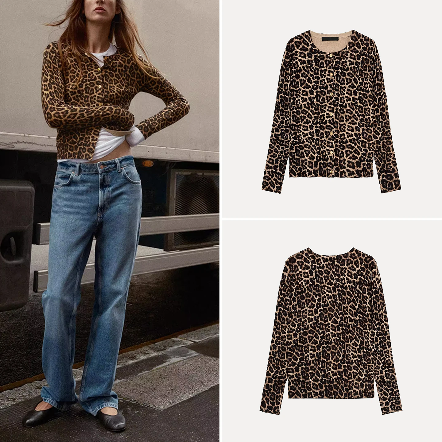 

Z Women's Faion Animal Print Long Sve round Ne Knitted Sweater 2025 New Sle European Sle Printed Knitwear