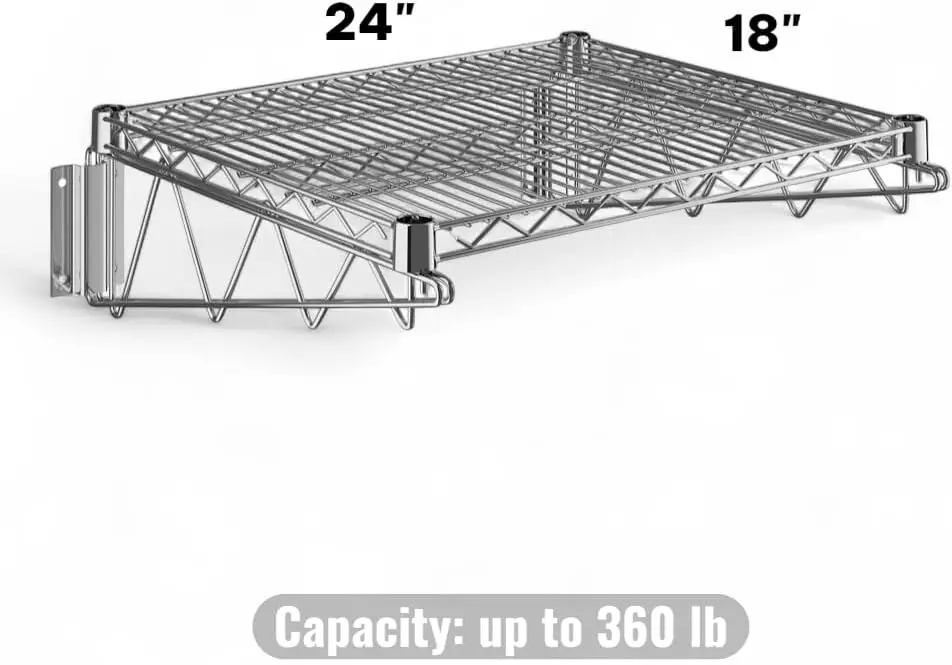 Wall-Mounted Chrome Wire Shelf, 18 x 24 in, Heavy-Duty Steel Storage Rack with Epoxy Coating, NSF Certified, Open Wire Design, Easy to Install, Ideal for Kitchen, Garage, and Utility Storage