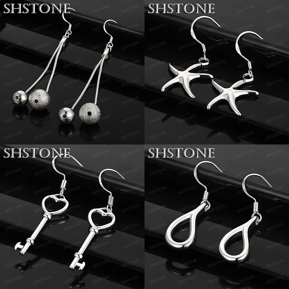 

New 925 Sterling Silver Waterdrop Starfish Heart Key Round Bead Drop Earrings Nice Cute Jewelry Accessories Christmas Party Gift