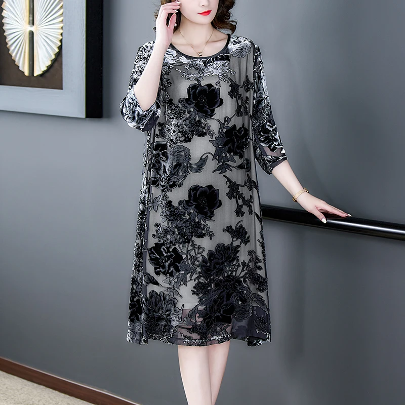 2023 Silk Dress Summer Mother High-End Fashion Half Sleeve Temperament Printed Women Elegant Dresses Large Size 5XL Vestido