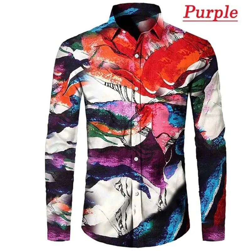 Men\'s Casual Shirt Hot New Arrival Flower Print Long Sleeve Button Lapel Shirts Male Fashion Plus Size Beach Holiday Shirt Top