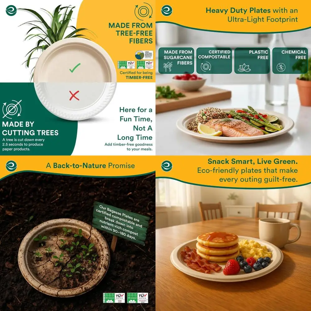 

Eco-Friendly 9 Biodegradable Heavy-Duty Paper Plates (400 Count) for Holiday Dinners, Parties, and Weddings