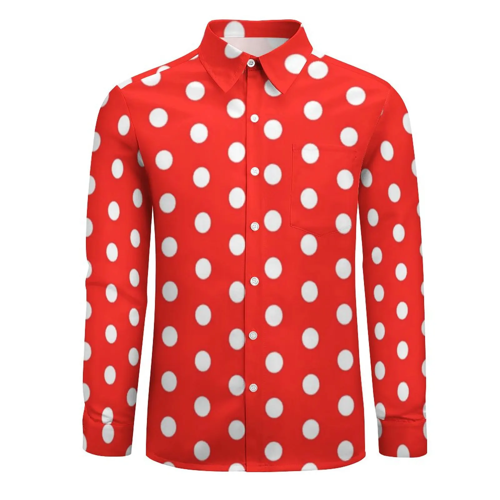 Retro Polka Dot Casual Shirt Men Spots Print Streetwear Shirt Autumn Retro Blouse Long Sleeve Graphic Oversized Top