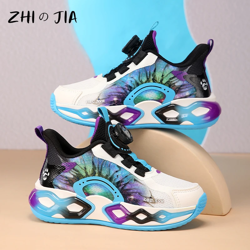 Autumn Mesh Breathable Children's Sneaker New Boys Rotating Buckle Lightweight Running Shoes Student Fashion Trendy Footwear