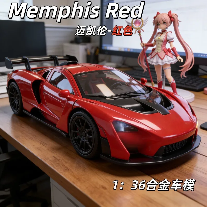 

1:36 Scale McLaren Diecast Alloy Supercar Model Memphis Red Sport Vehicle for Collection Gift Home Decor Ornament