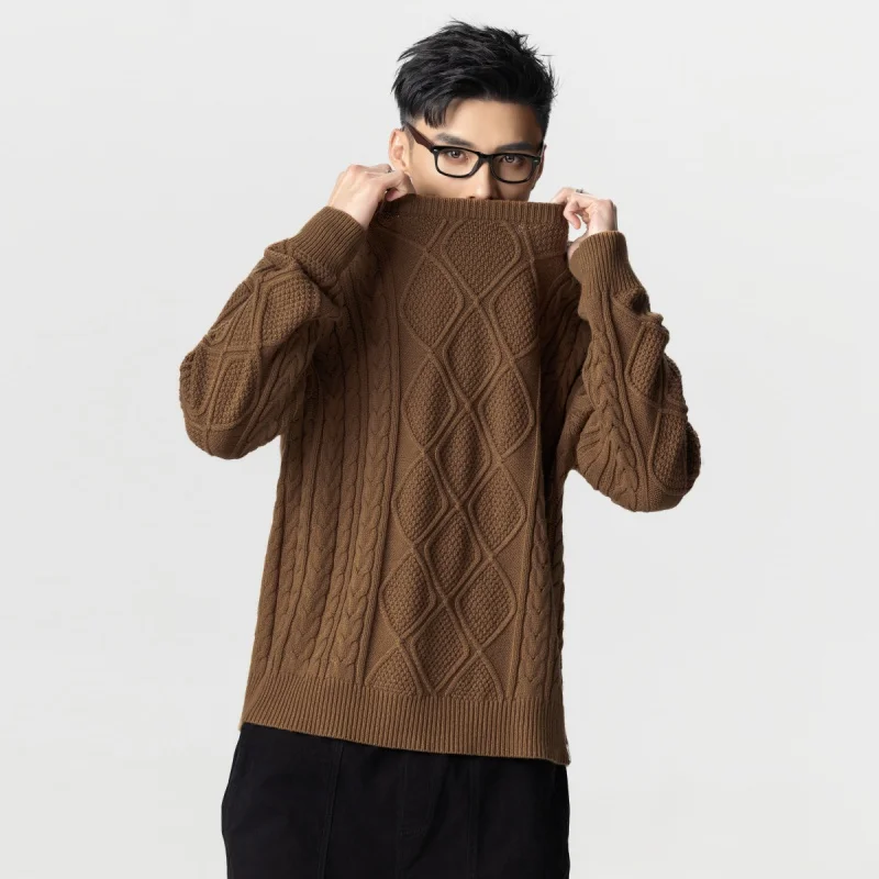 American retro knit sweater men loose round neck men twisted casual tops lazy wind versatile Large size sweater