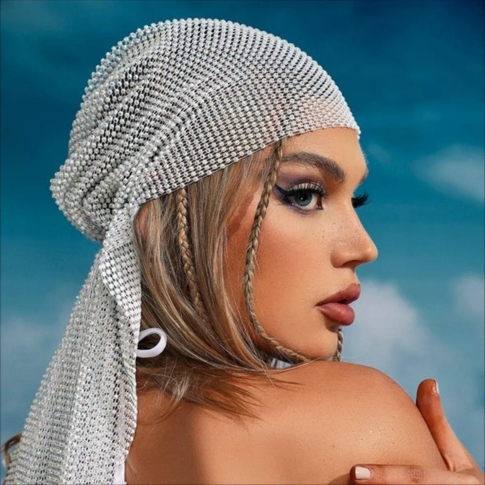 Versatile Glitter Rhinestone Bandana Bling Elastic Headband Headscarf Mesh Rhinestone Mesh Bandana Women Headpiece Accessories