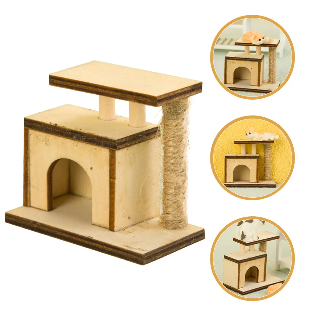 Realistic Wood Mini Cat Scratcher Decor Mini House Adornment Wear Resistant Miniature Cat Post for DIY Miniature Landscaping