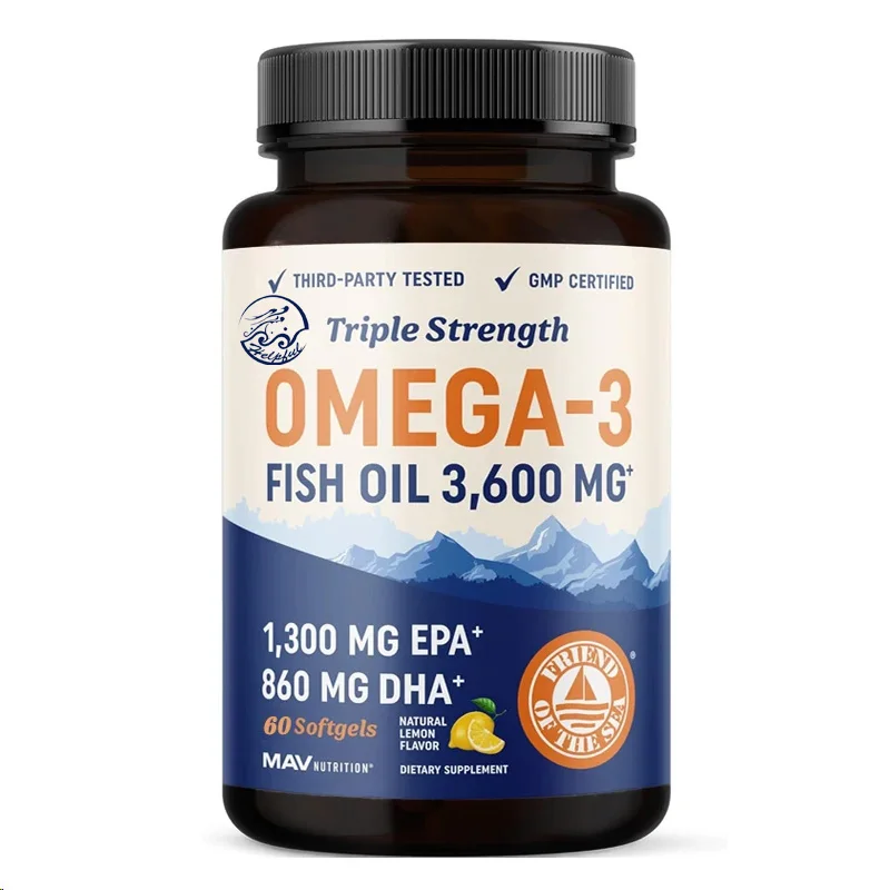 Omega 3 60 cápsulas aceite de pescado más de 2100 miligramos Ácidos grasos Omega 3 | 1300 miligramos EPA+860 miligramos DHA