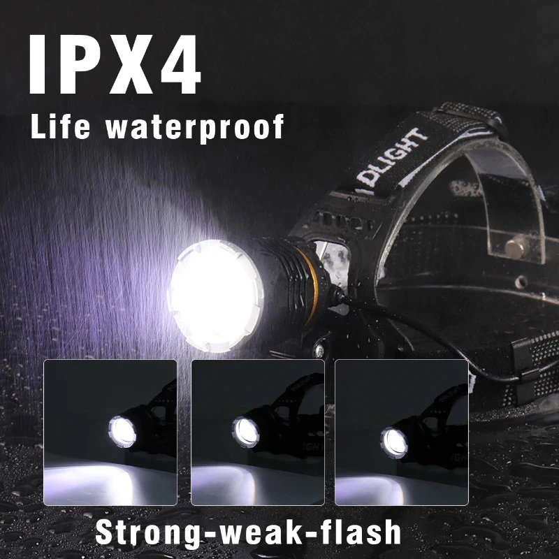 Faro con Sensor LED XHP50 de alta potencia, linterna de pesca portátil, recargable por USB, multifuncional, con Zoom, para acampar al aire libre