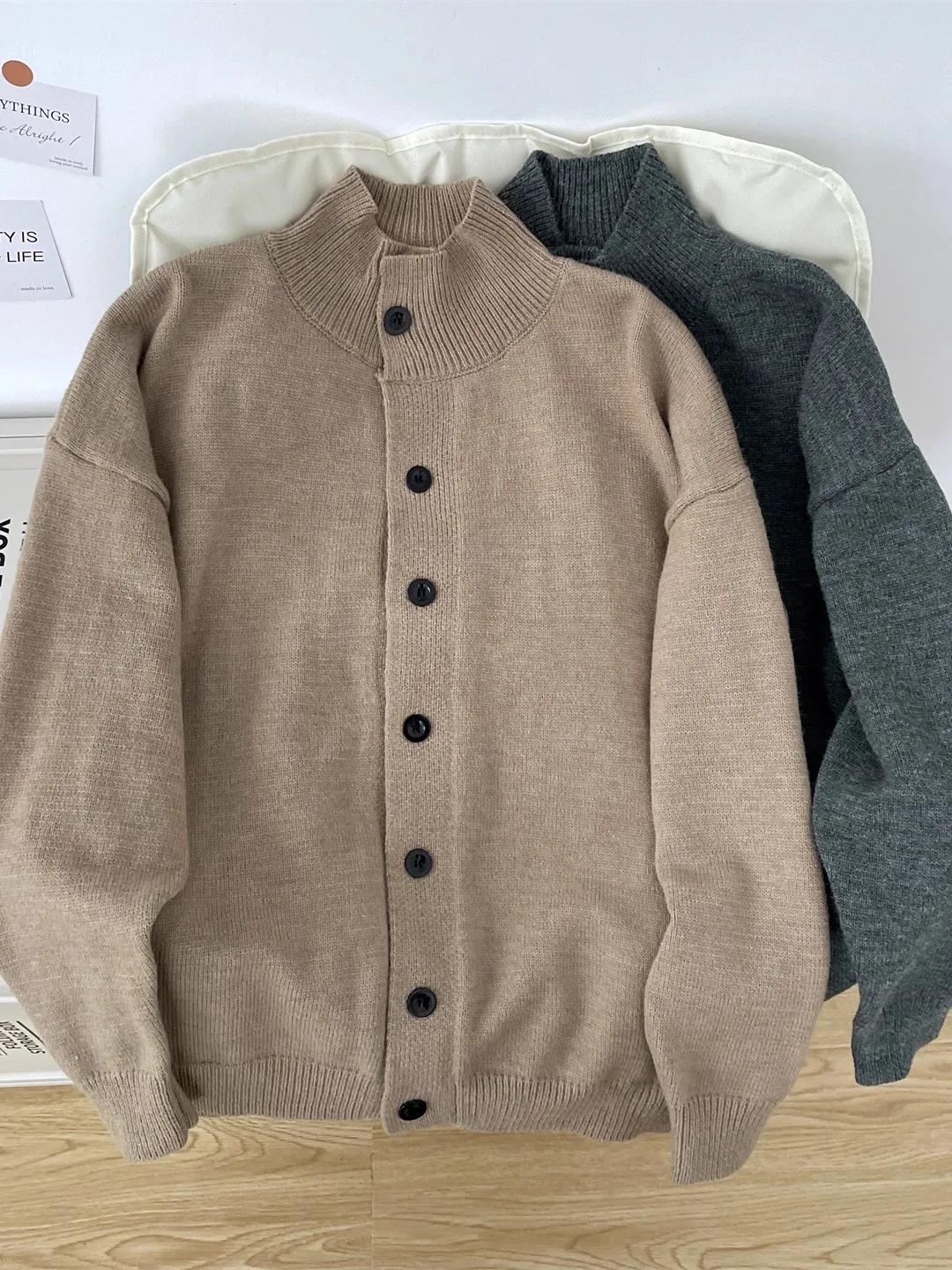 

Thiened f-High Collar Button Cardigan Sweater Men's Autumn American Retro Sle Warm Outerwear Loose Knitted irt