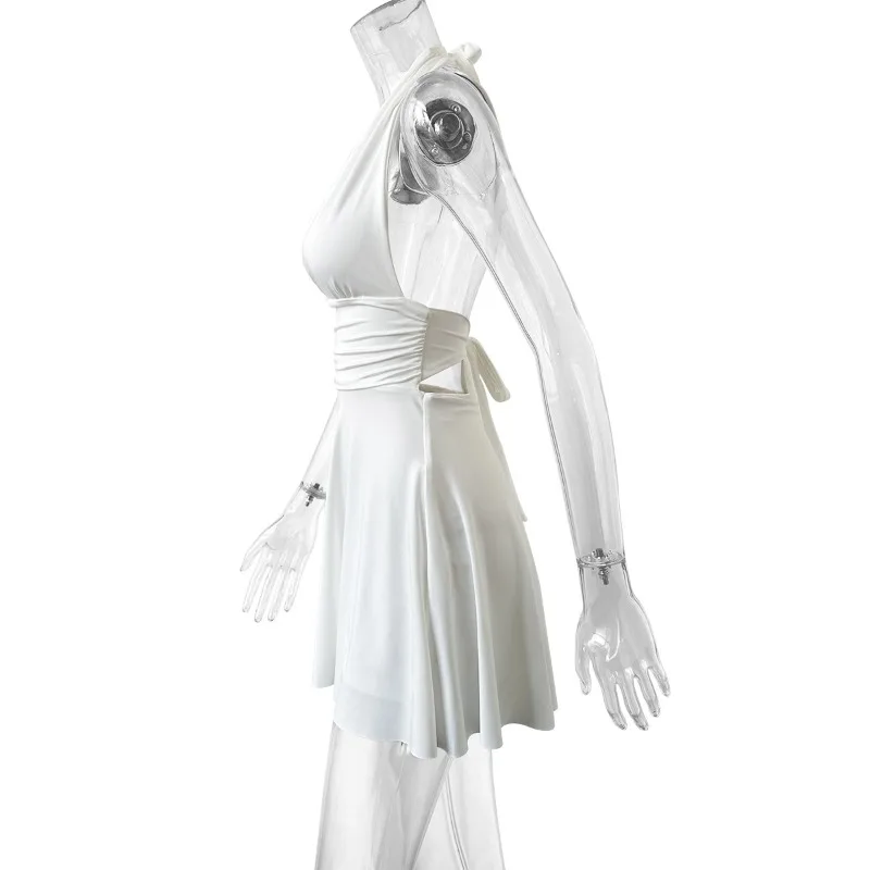 KIDCRKJ 2026 Neckholder Kurze Kleider für Damen Einfarbig Rückenfreie Damenkleider Sommer Party Minikleid Damen Strand Damenkleid – Detail 19