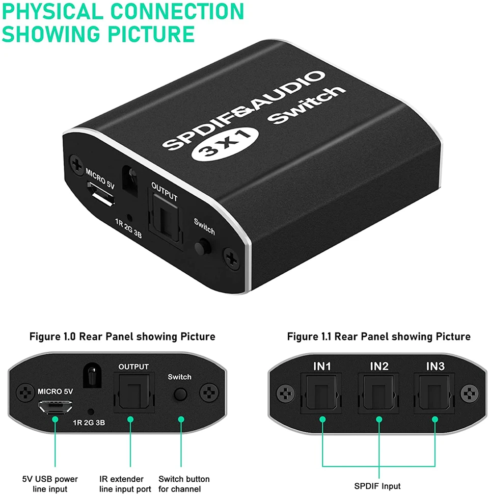 Cyfrowy SPDIF optyczne rozdzielacz Audio przełącznik Toslink Splitter Adapter do przełącznika 1x3 rozdzielacz optyczny 1 w 3 Out wsparcie DTS AC3