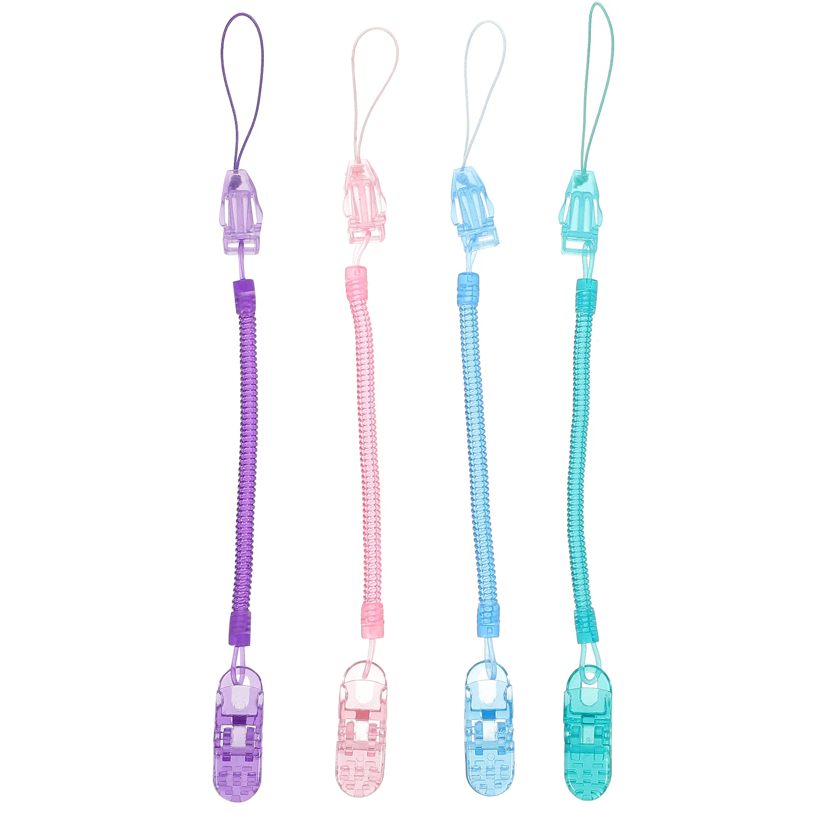 4 قطع من مشابك مصاصة الطفل المصنوعة من السيليكون الشفاف للمشروعات اليدوية، مشبك شارة شفاف باللون الوردي والأزرق والأرجواني والأخضر #4