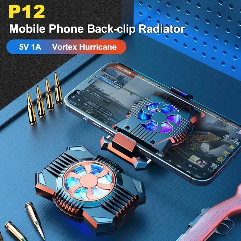 

P12 Mobile Phone Back-clip Air-cooled Cooling Fan Radiator 4700rpm Game Cooler with RGB Colorful for Android PUBG Cool Heat Sink