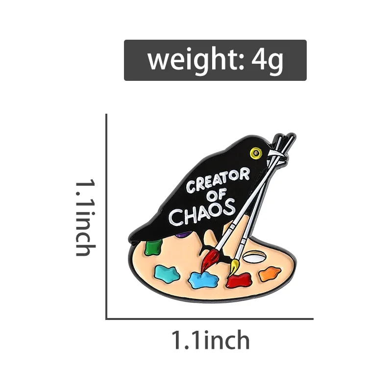Creator of Chaos Enamel Pins Cartoon Cute Crow Artist Brooch Lapel Backpack Badge Funny Jewelry Accessories Gift for Bird Lovers