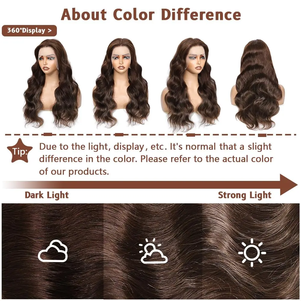 13x4 Body Wave Lace Front Wigs Human Hair Chocolate Brown Wig Human Hair Pre Plucked With Baby Hair 180 Density 4# Colored Brown HD Lace Frontal Wigs for Women 28Inch Chocolate Brown Human Hair Wig 13X4 Body Wave Human Hair Wig