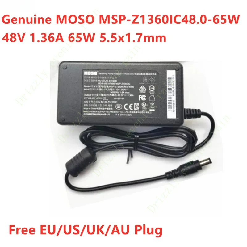 Genuine for MOSO 48V 1.36A 65W MSP-Z1360IC48.0-65W HU10421-140108 AC Adapter Hikvision video recorder POE Power Supply Charger