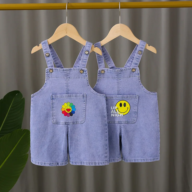 2023 Summer Toddler Teenager Jumpsuits Girls Overalls Denim Shorts Girl Clothes Children Kids Straps Short Pants 1-6Y