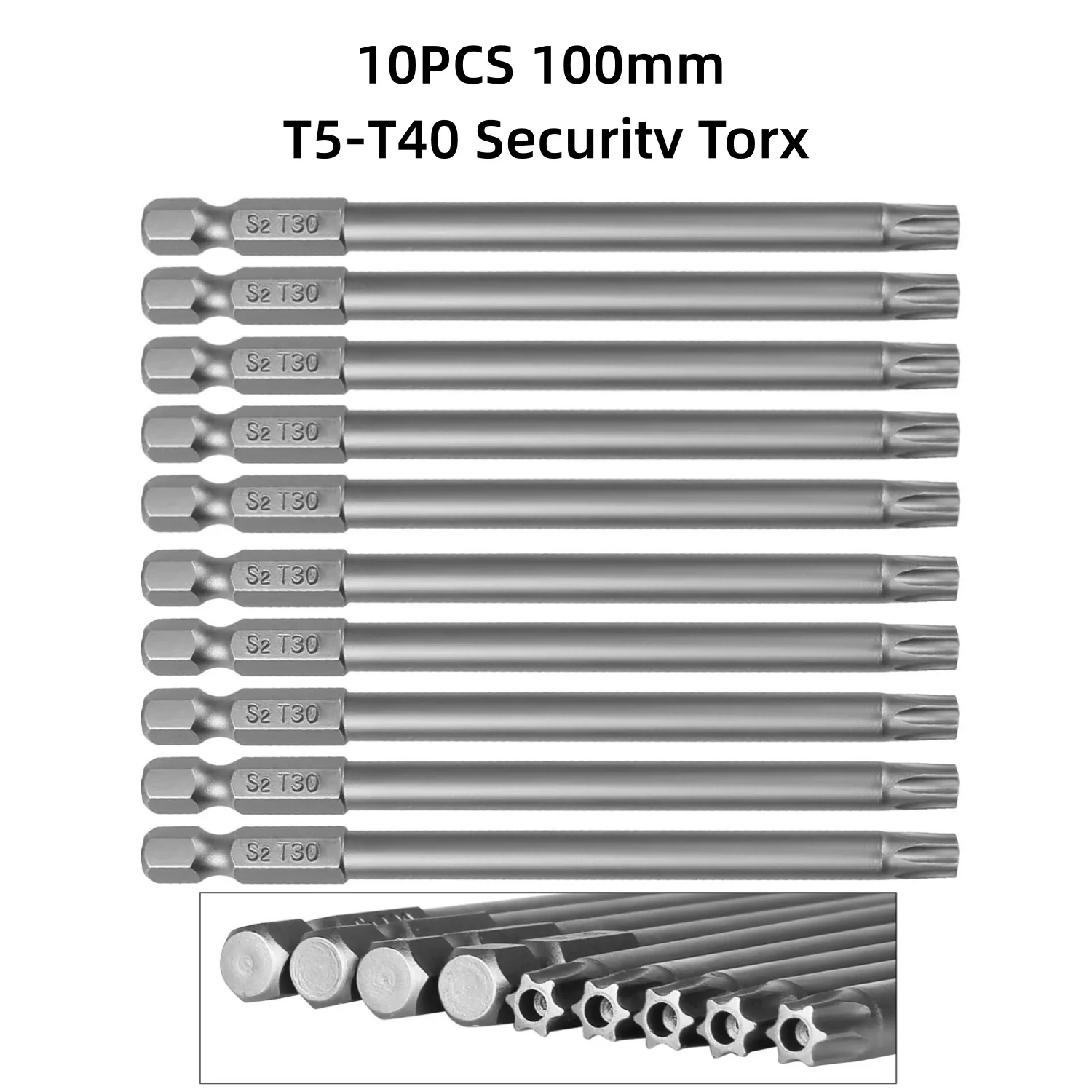 10-teiliges Set mit 1/4-Zoll-Sechskantschaft, T5-T40 Torx-Schraubendreher-Bits, 4 Zoll Länge, S2-Stahl, manipulationssicheres Schraubendreher-Set, Werkzeuge – Detail 1