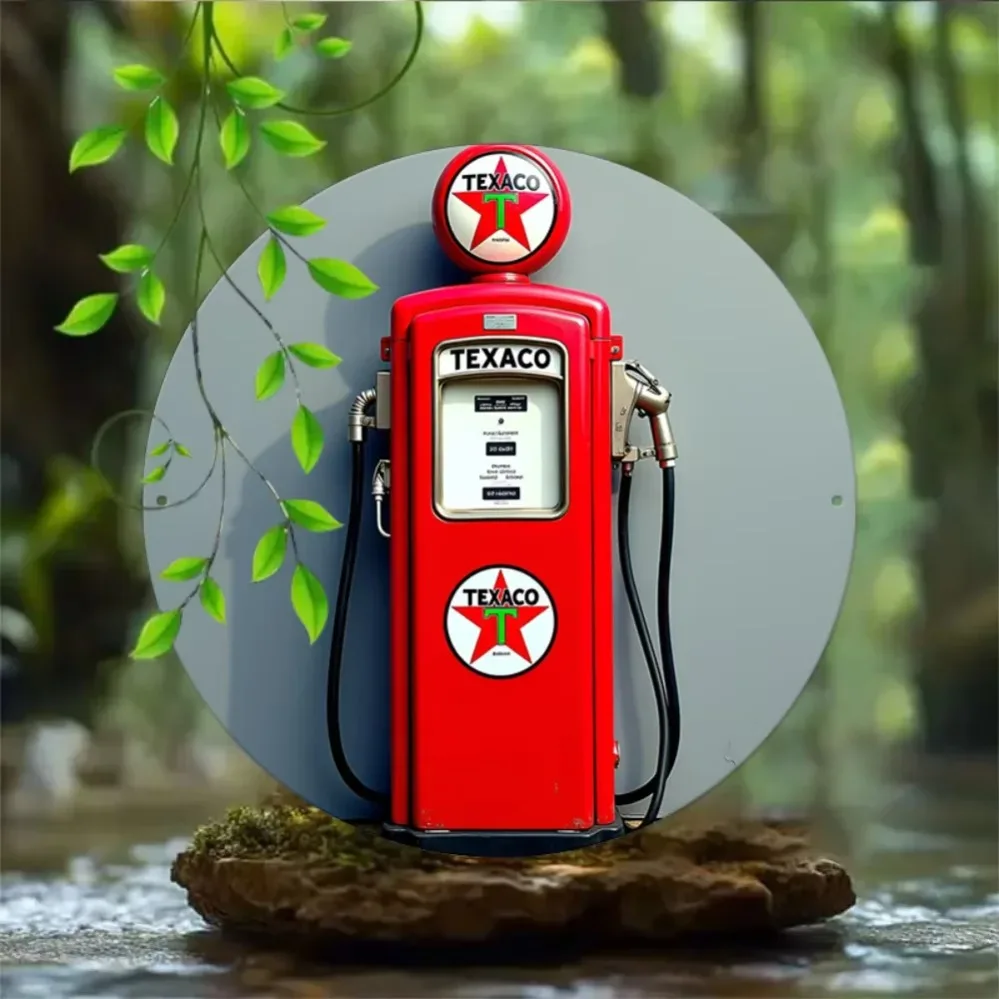 Encantadora arte de pared con bomba de gas vintage Texaco – Placa de metal retro para hogar rústico/dormitorio/baño