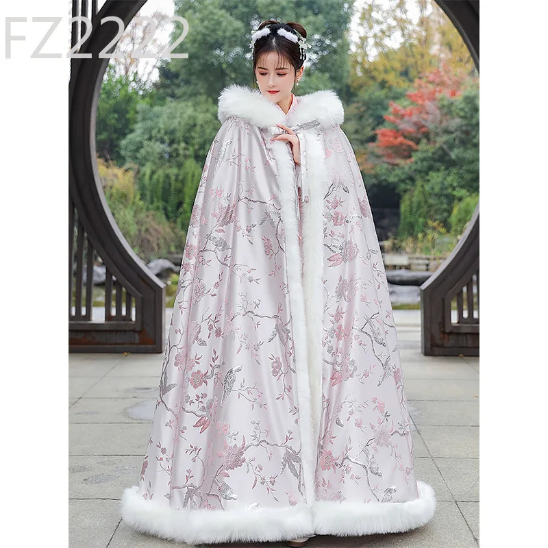 Spring Chinese style Hanfu cape women's velvet thickened long shawl antique cape jacket