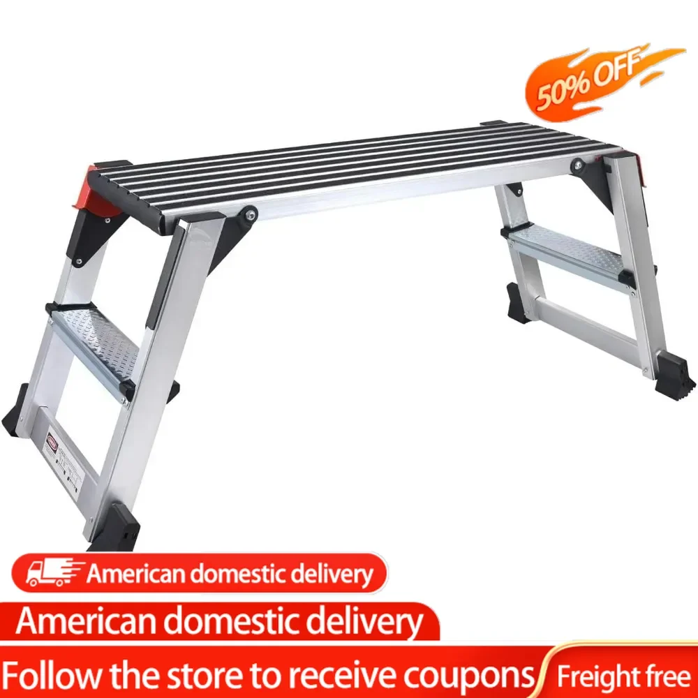 Aluminum Work Platform Large Size Step Stool Folding Portable Work Bench with Non-Slip Mat Capacity 660 LBS Heavy Duty