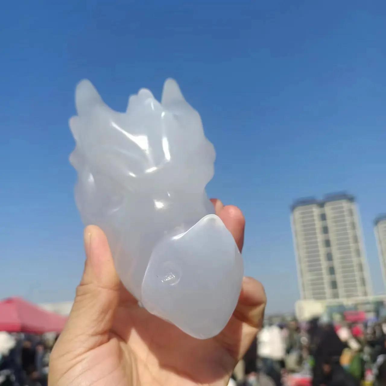Magical Natural Transparent Gypsum Dragon Head, Quartz Crystal Carved Dragon Skull, Mineral Reiki Healing Stone Degaussing Decor